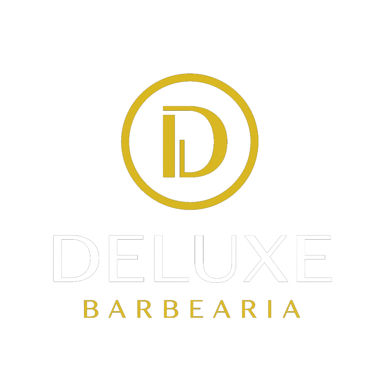 Lockup empilhado da Deluxe Barbearia em amarelo