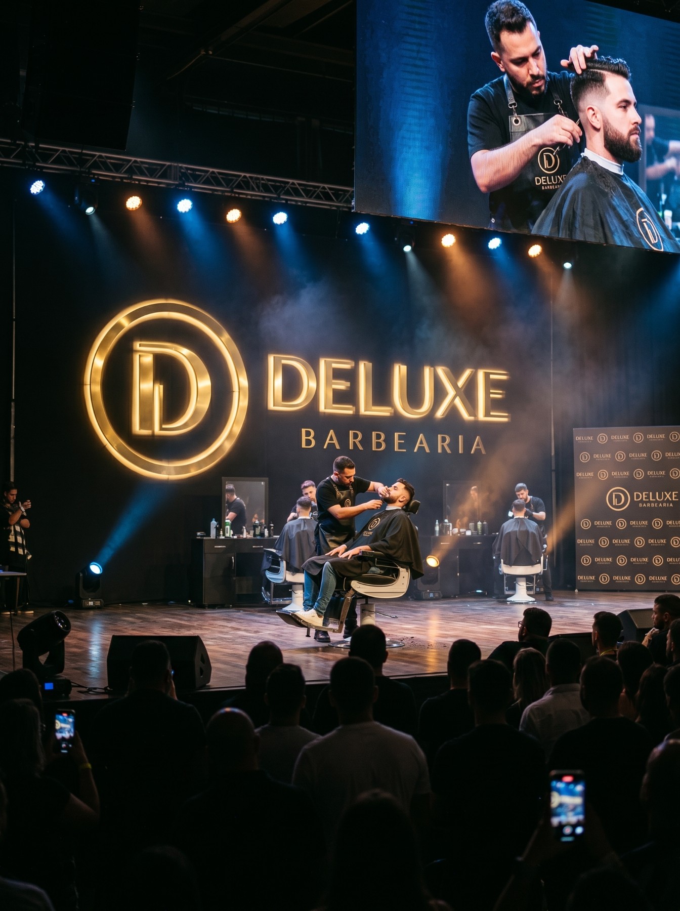 Evento de competição de barbeiro com a marca Deluxe
