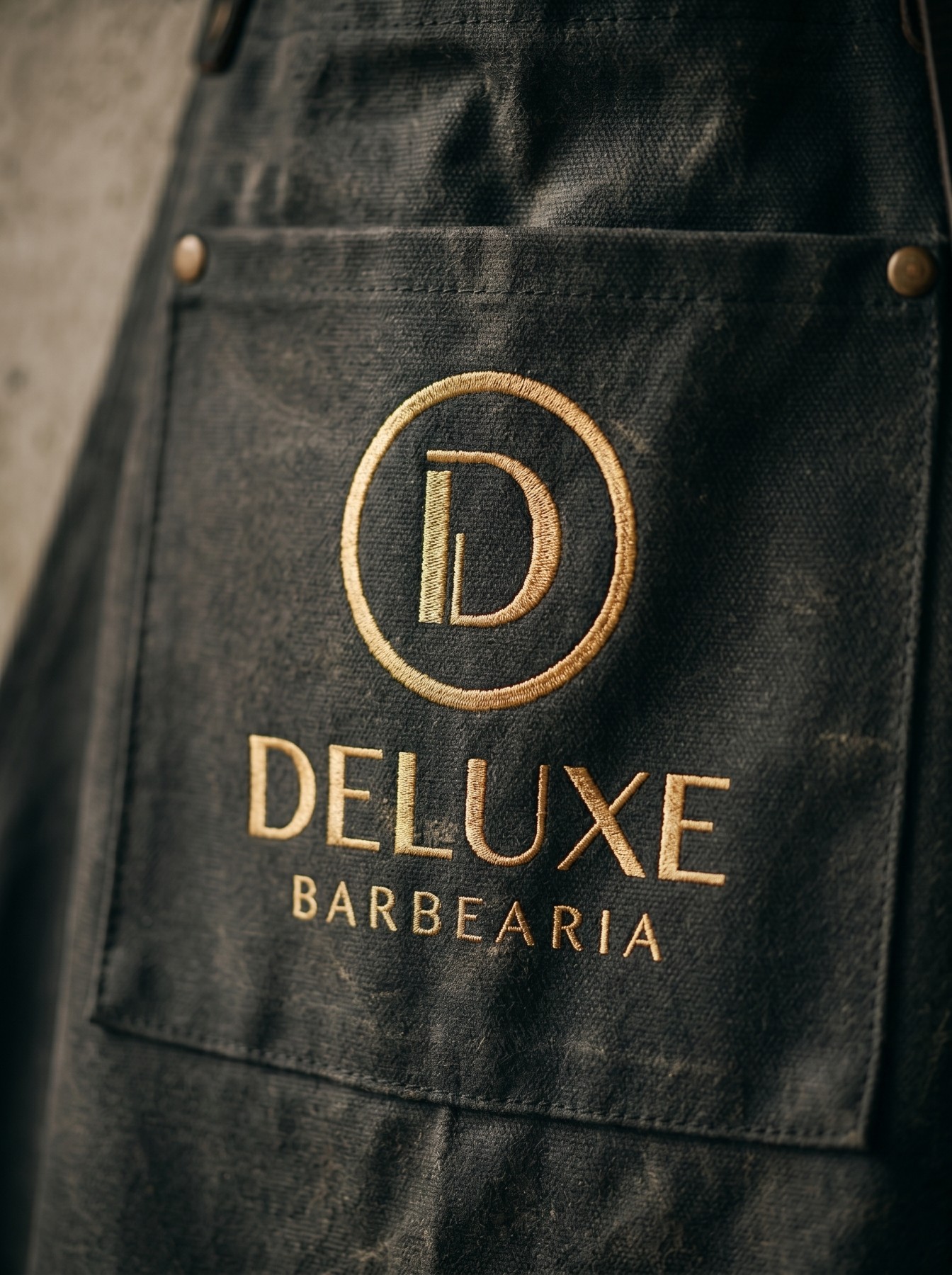 Sacola preta com o lockup Deluxe Barbearia