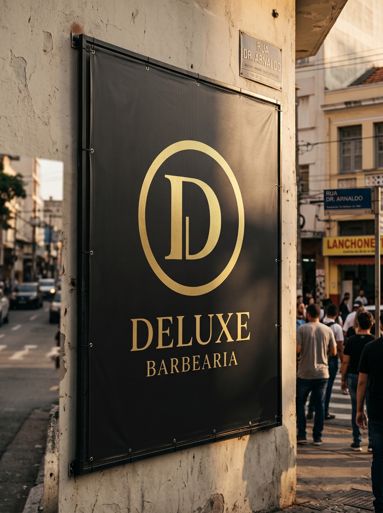 Fachada da Deluxe na rua durante o dia, com pessoas