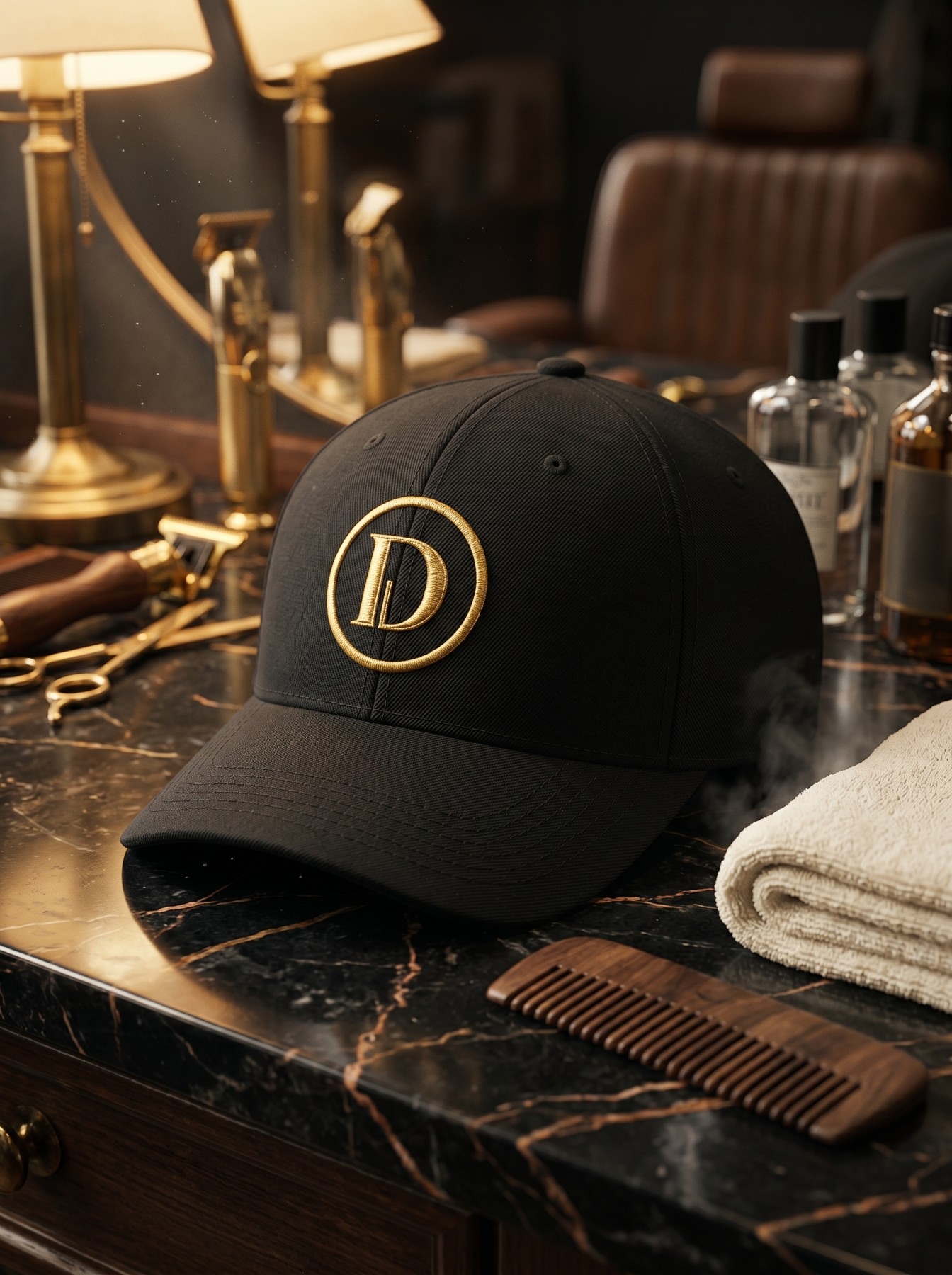 Boné preto com o D dourado da Deluxe